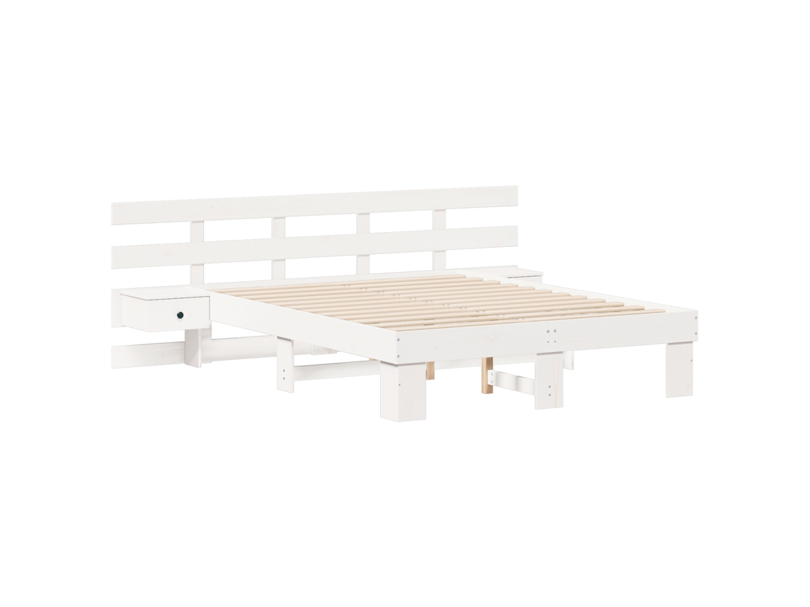 Conjunto 1 Cama De Plataforma Vidaxl Branco Madeira De Pinho Maciça (135 X 190 Cm)