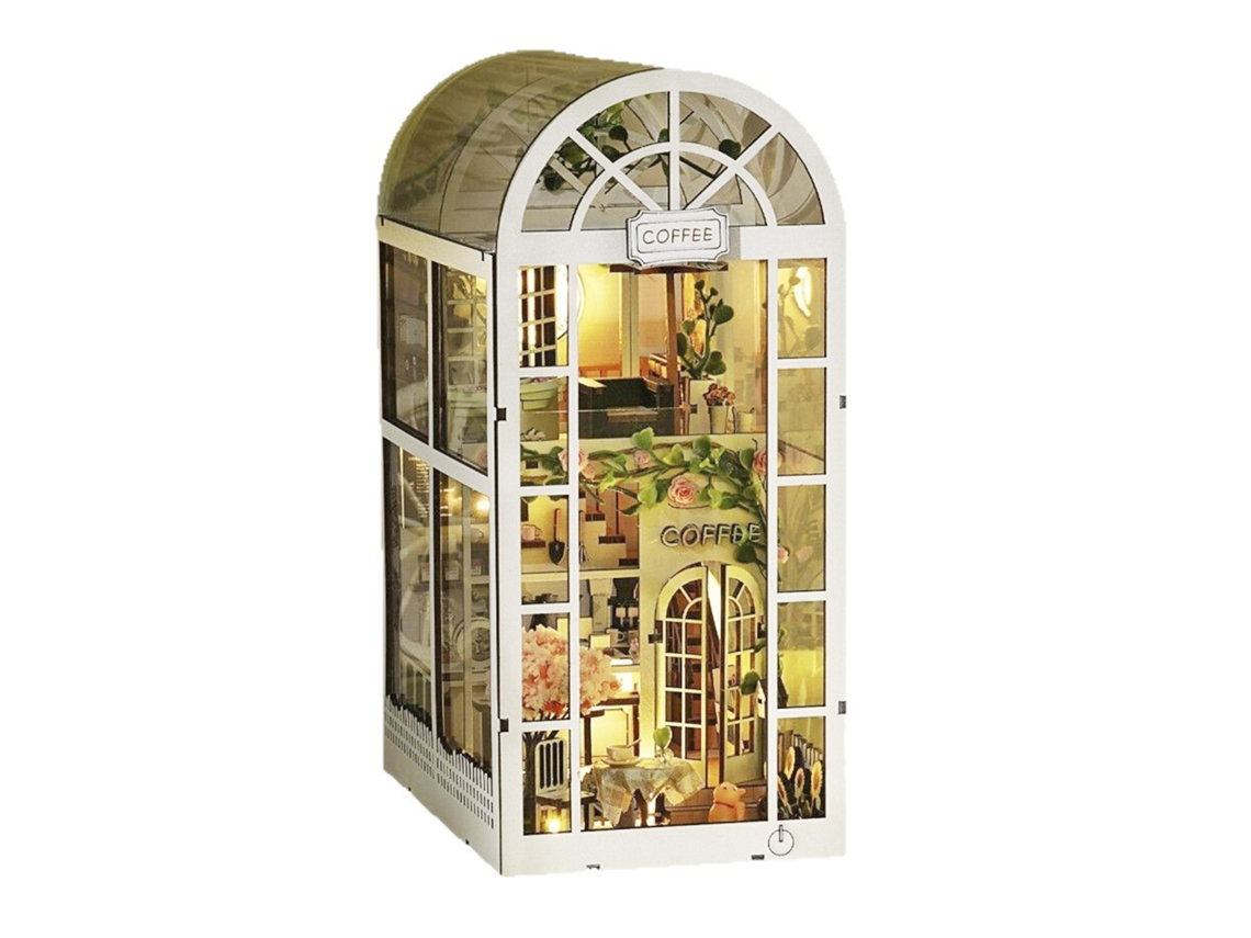 Cantinho De Leitura Em Madeira, Casa De Café E Floreira, Design 3d, Com Luzes Led, Dimensões 11x18x23 Cm