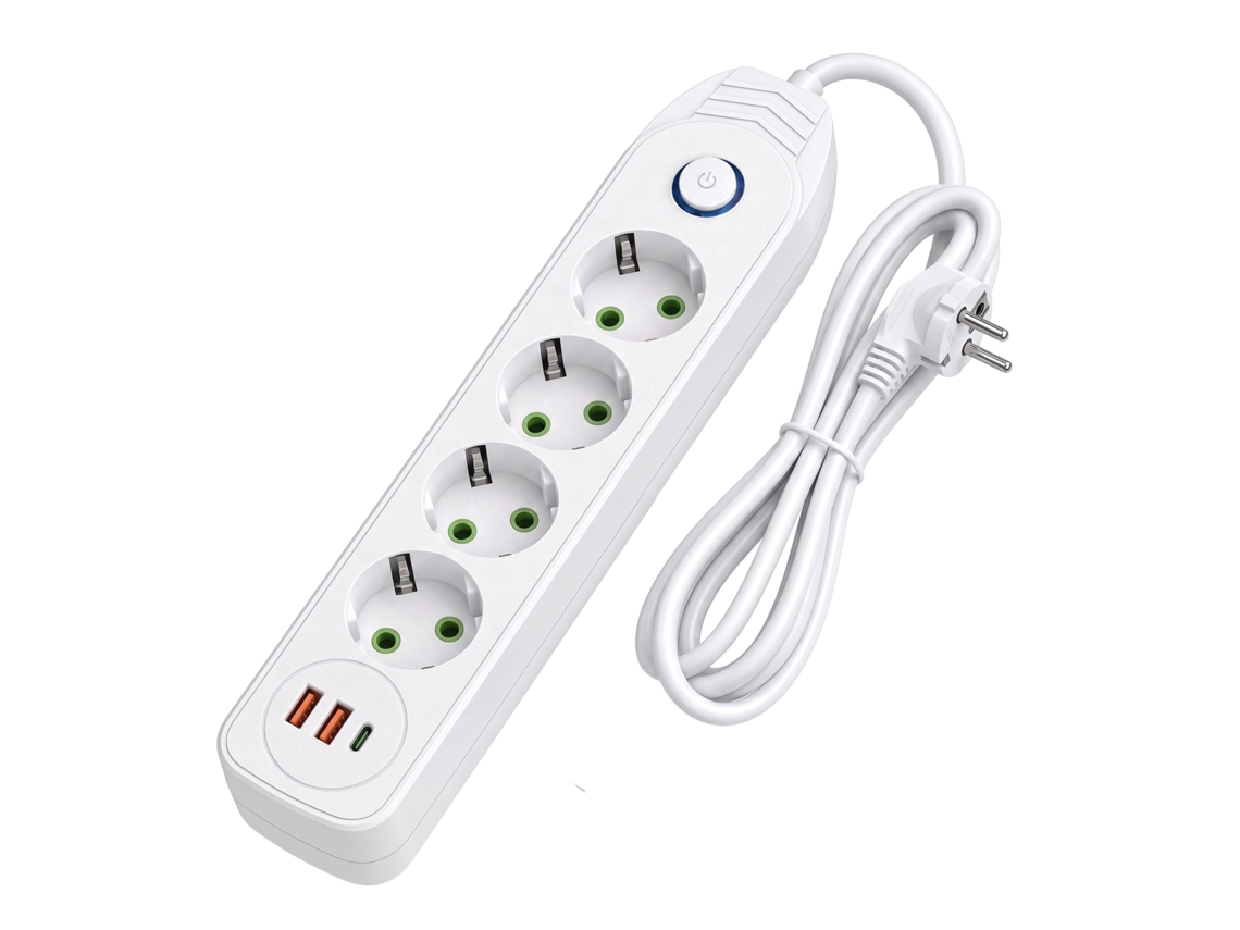 Toolight Extensão Elétrica 4 Tomadas + 2x Usb-a + Usb-c Jnh025-4b White