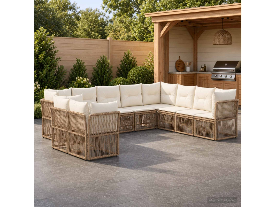 Vidaxl Conjunto De Sofá De Jardim 10 Unid. Bege Vime Pe