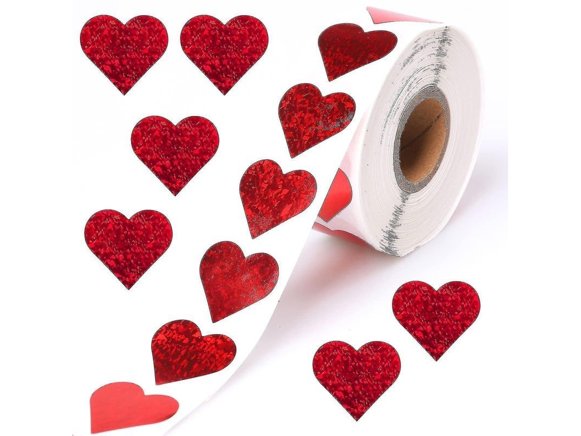 500 Adesivos De Coração Vermelho Holoférico 1'', Decorativos Para Dia Dos Namorados, Scrapbook E Decoração Infantil