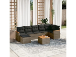 Vidaxl 8 Pcs Conjunto Sofás De Jardim C/ Almofadões Vime Pe Cinzento