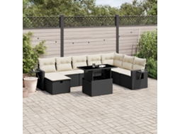 Vidaxl 9 Pcs Conjunto De Sofás P/ Jardim C/ Almofadões Vime Pe Preto