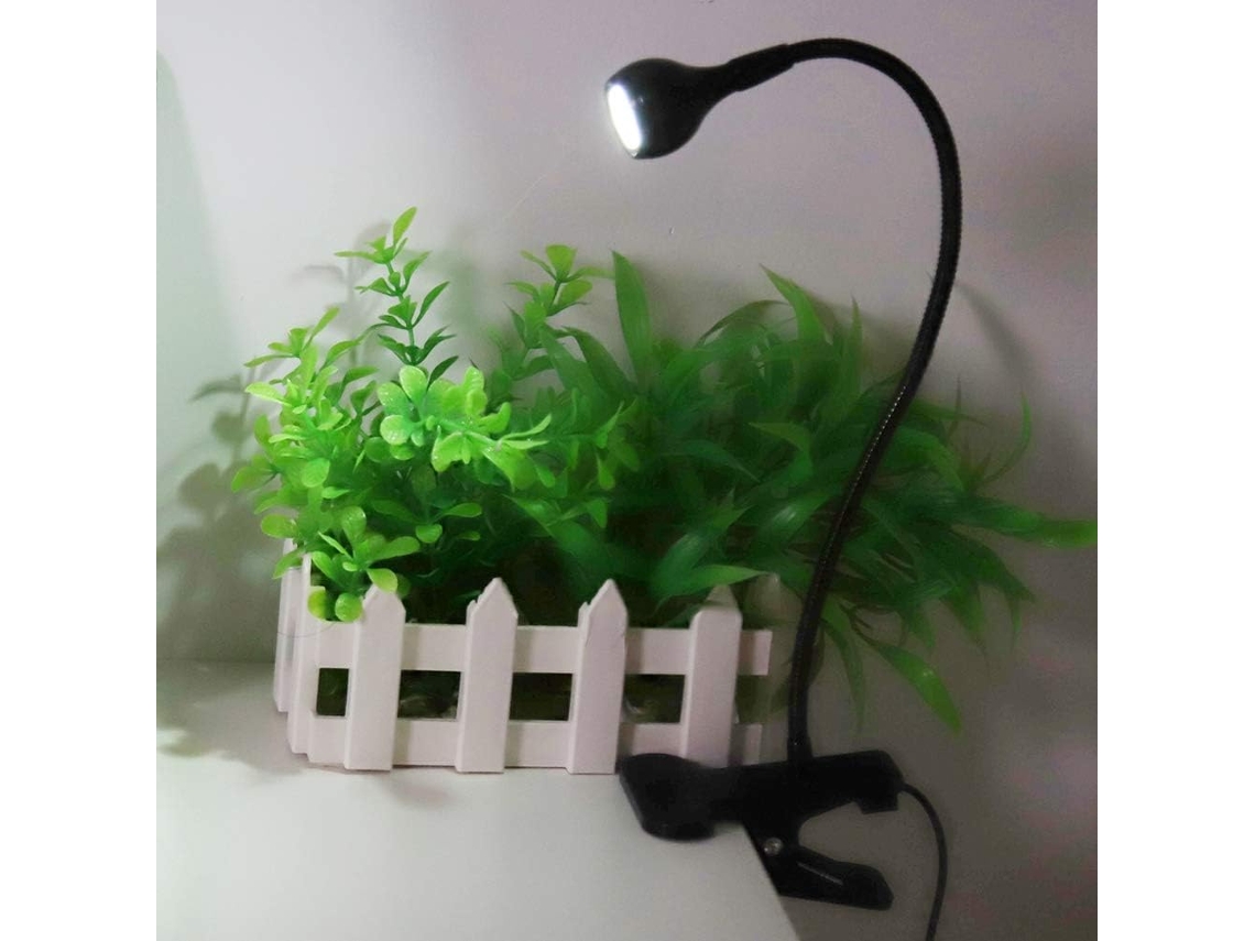 Luminária de mesa LED USB, mini luminária de mesa ajustável com clipe, branca quente, alumínio, 3 W, para leitura.