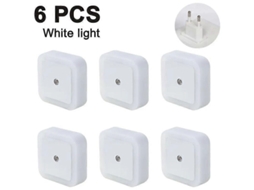 Conjunto Rebe com 6 luzes noturnas de LED, 0,5 W/110-230 V, com sensor crepuscular, luz quente automática para quarto e tomada econômica.