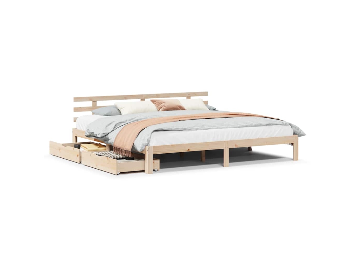 Estrutura de Cama com Gavetas 200x200 cm Madeira de Pinho Maciça MAISON EXCLUSIVE