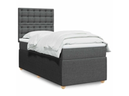 Vidaxl Cama Com Molas/colchão 90x200 Cm Tecido Cinzento-escuro