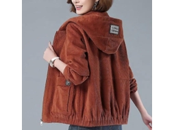 Jaqueta curta feminina estilo coreano, com zíper e capuz, para primavera e outono, em algodão e poliéster, marrom, tamanho XXL.