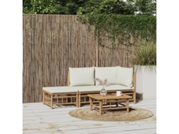 3 Pcs Conjunto Lounge De Jardim Bambu C/ Almofadões Branco Nata Dkd Home Decor