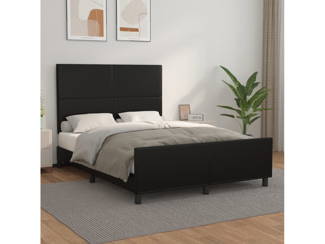 Vidaxl Estrutura Cama C/ Cabeceira 140x190 Cm Couro Artificial Preto