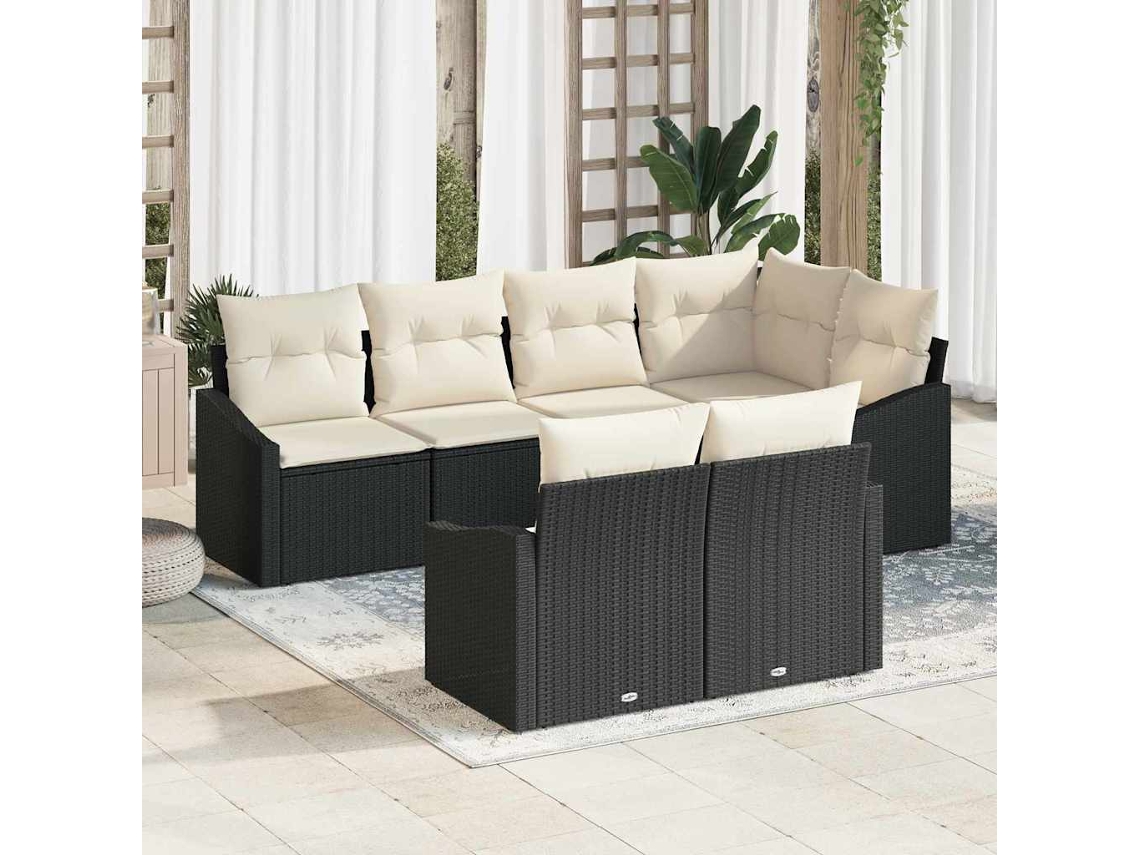 Vidaxl Conjunto De Sofás 7 Unid. Preto Vime Pe