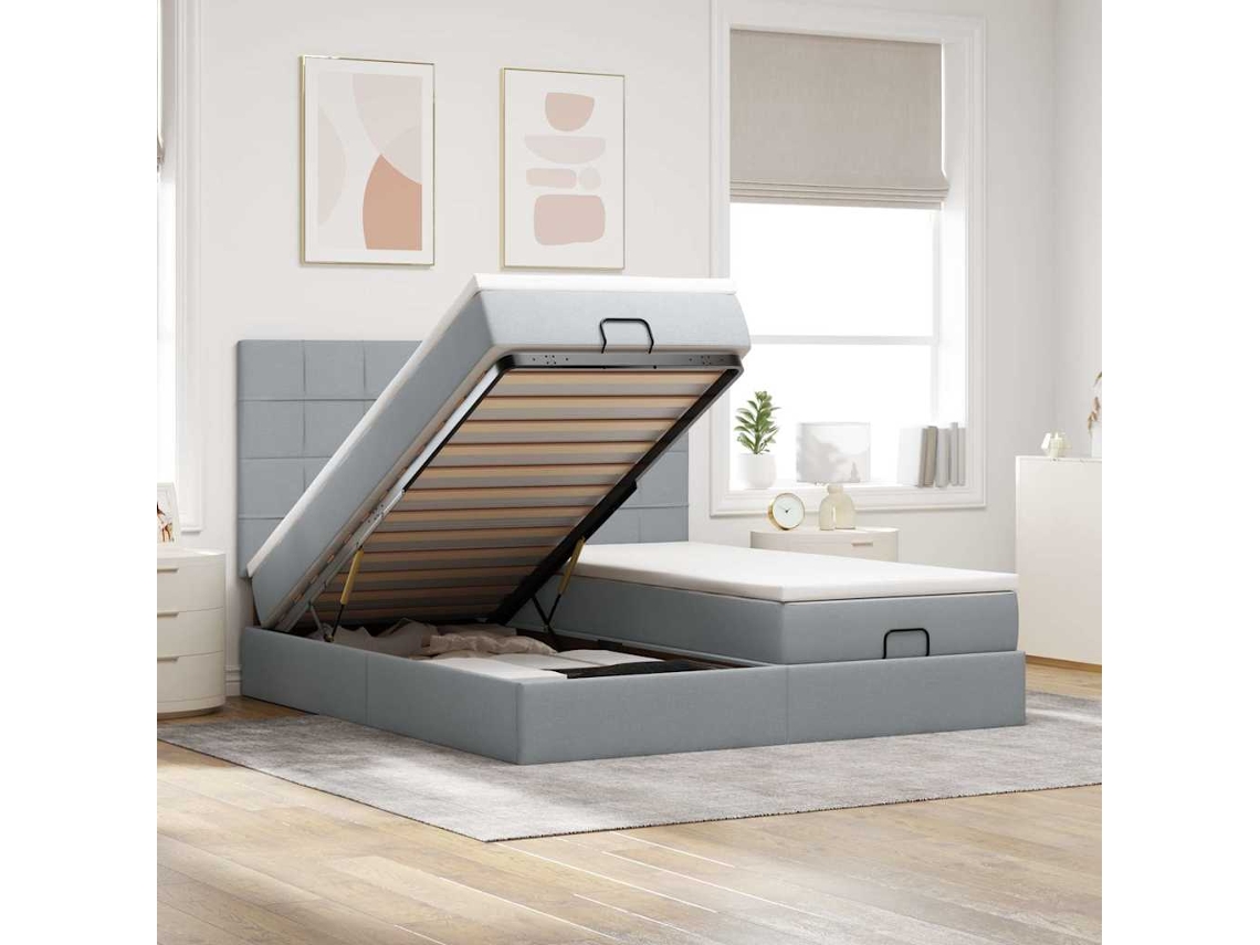 Vidaxl Estrutura de Cama Otomana com Colchões Tecido Cinzento Claro
