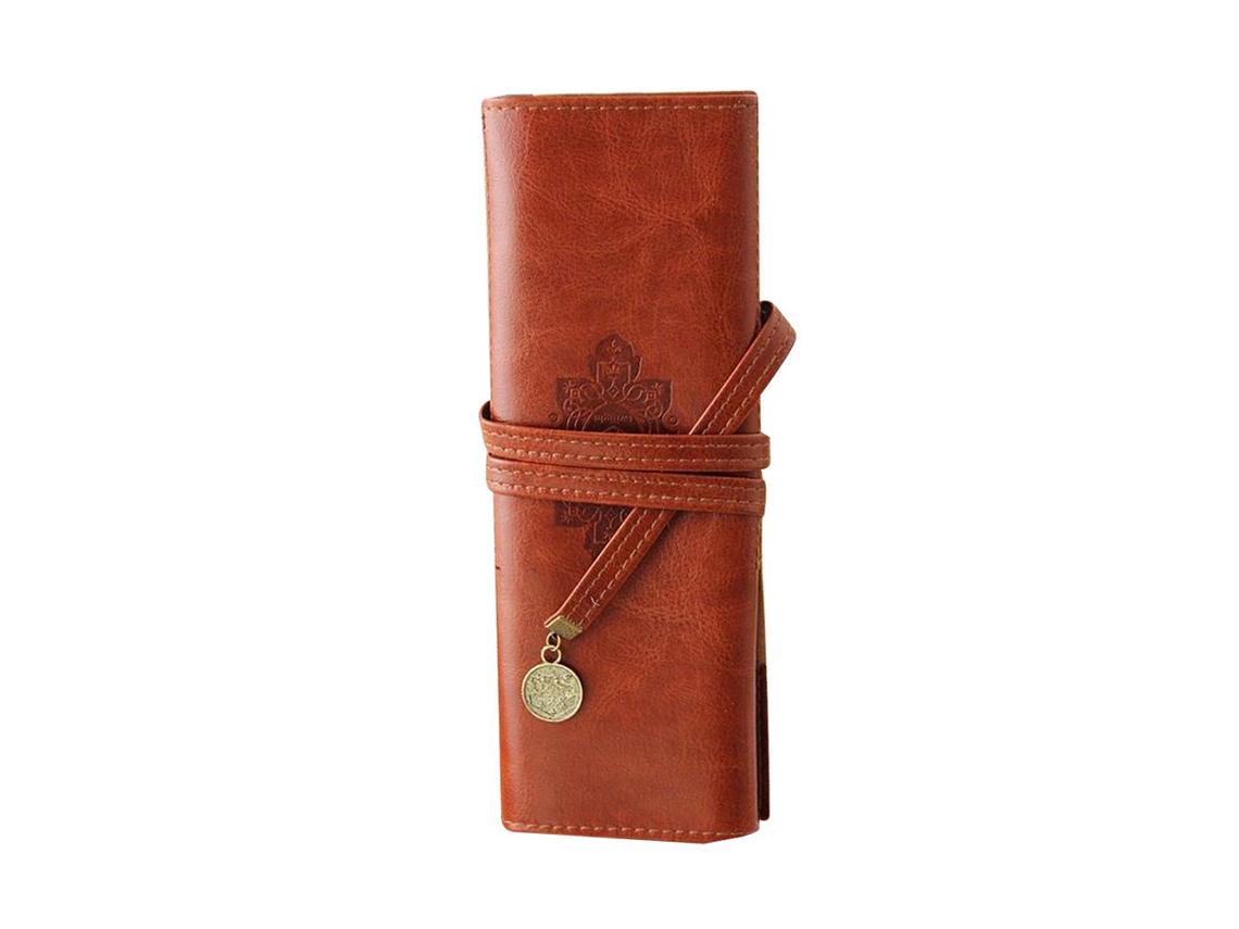 Bolsa De Lápices De Couro Sintético Com Bandagem Estilo Vintage Rollup Para Lápices De Maquiagem