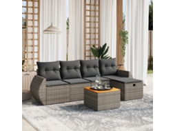 Vidaxl 6 Pcs Conjunto Sofás De Jardim Com Almofadões Vime Cinzento