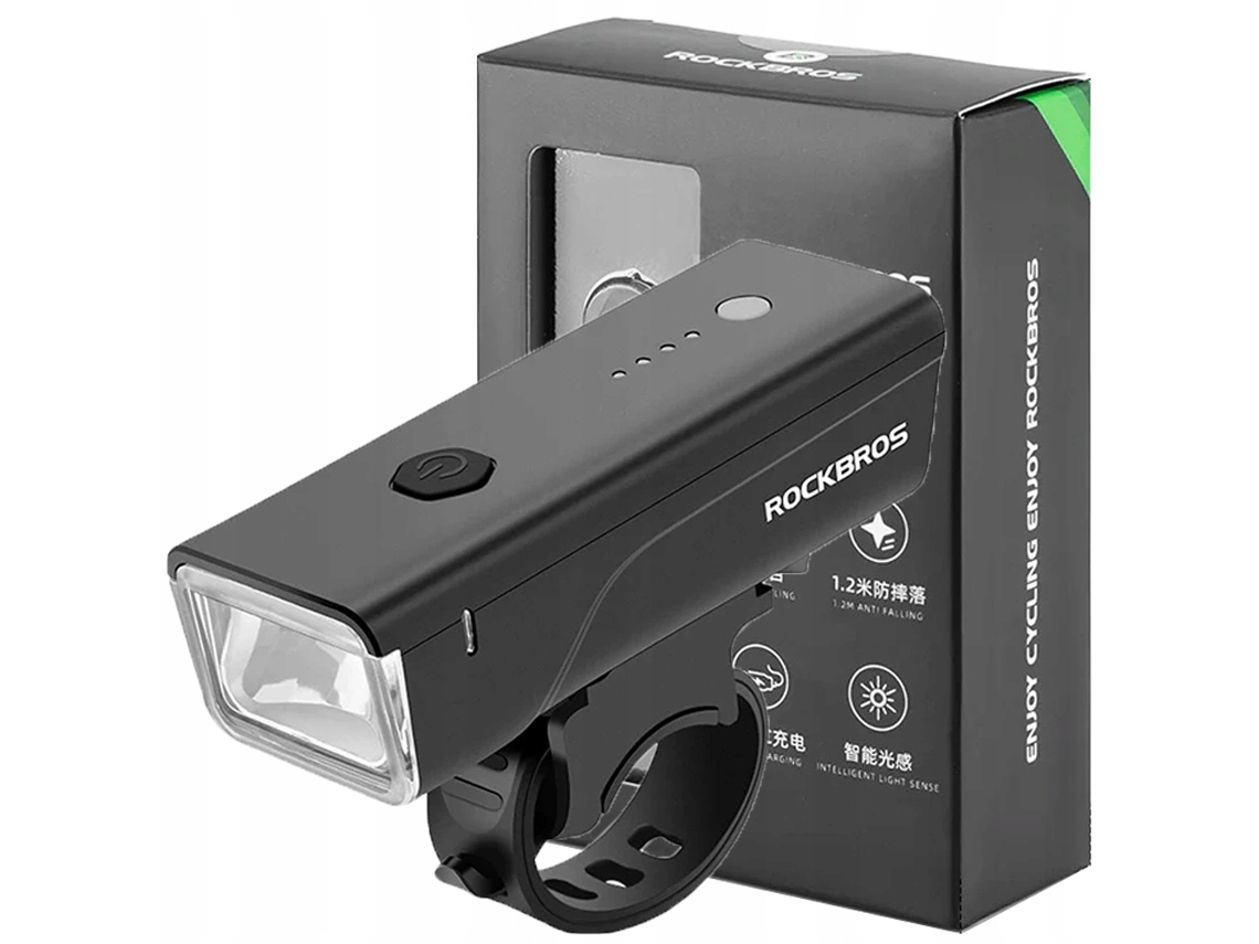 Luz frontal para bicicleta Rockbros 260lm com cabo USB-C e USB-A