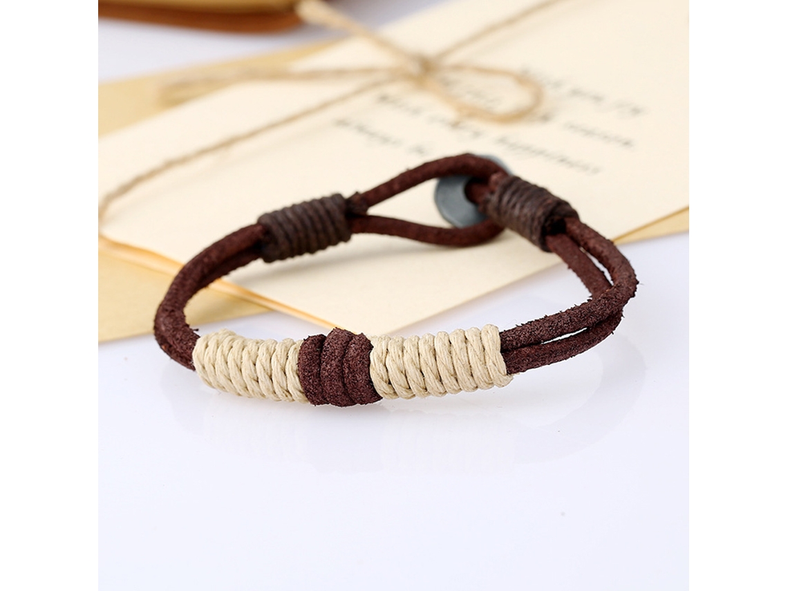 Pulseira De Couro Tecido Artesanal Corda De Canapa Presente De Joias