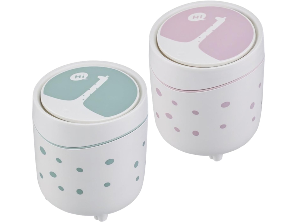 Conjunto de 2 Mini Lixeiras Mesa Stobaza em Plástico, Portáteis Kawaii para Escrivaninha, Rosa e Verde com Des