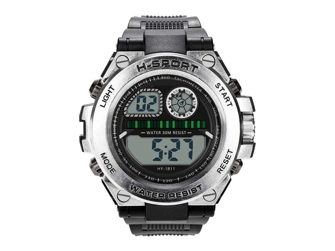 Relógio esportivo eletrônico masculino à prova d'água com calendário e visor de LED (branco)