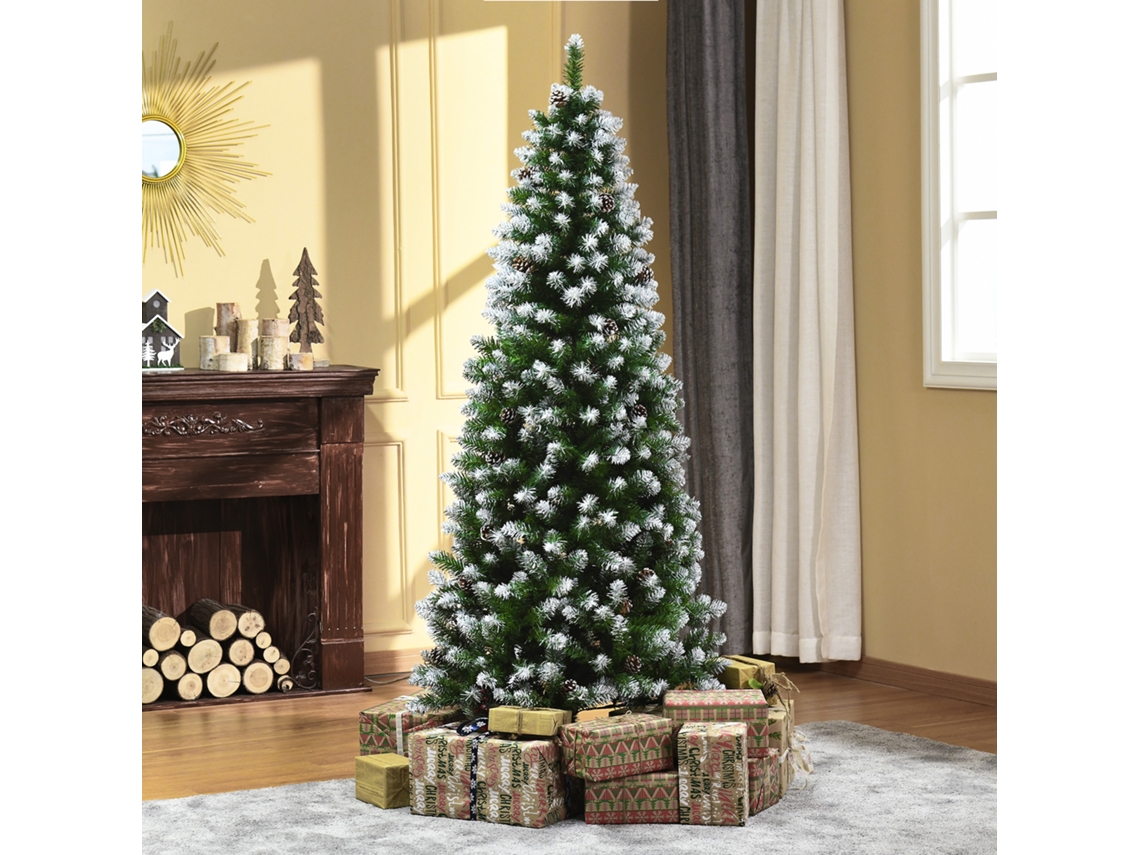 Artificial Christmas Tree, 630 Branches, 37 Cones, Snowy Tips, Fireproof, 180cm