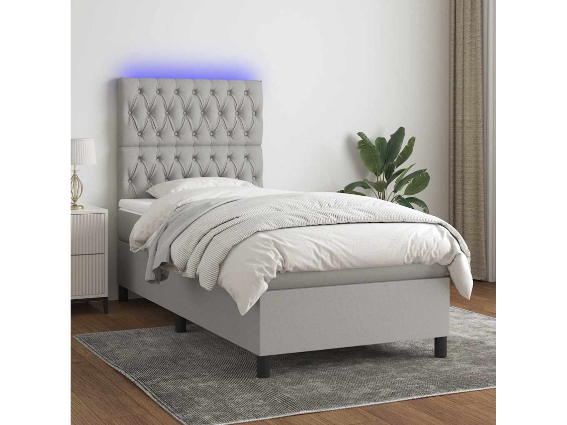 Vidaxl Cama Box Spring C/ Colchão E Led 100x200 Cm Tecido Cinza-claro