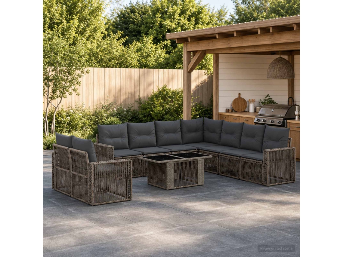 Vidaxl Conjunto De Sofá De Jardim 10 Unid. Cinza E Cinza Escuro