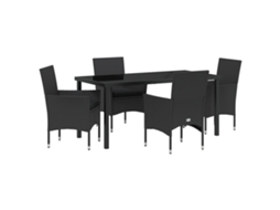 Conjunto 5 De Jantar Com Almofadas Vidaxl Rattan Preto E Poliéster
