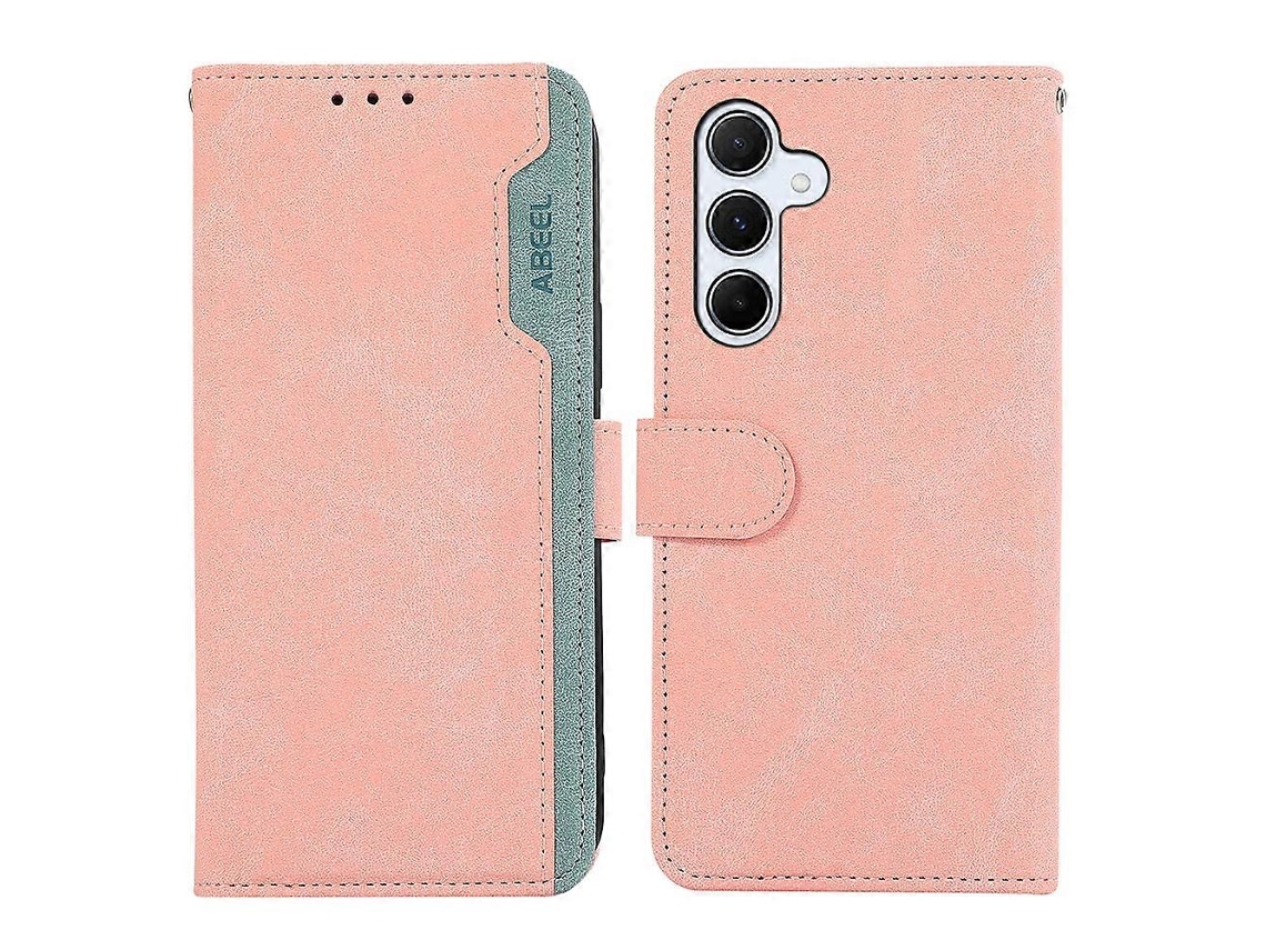 Capa Abeel Para Samsung Galaxy S25 Fe Com Acabamento Em Couro Colorido E Flip, Com Bloqueio Rfid, Rosa