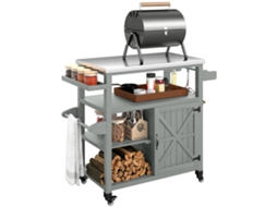 Carrinho de churrasco com bandeja de aço inox, 107x49,5x92,5cm cinza S/MARCA