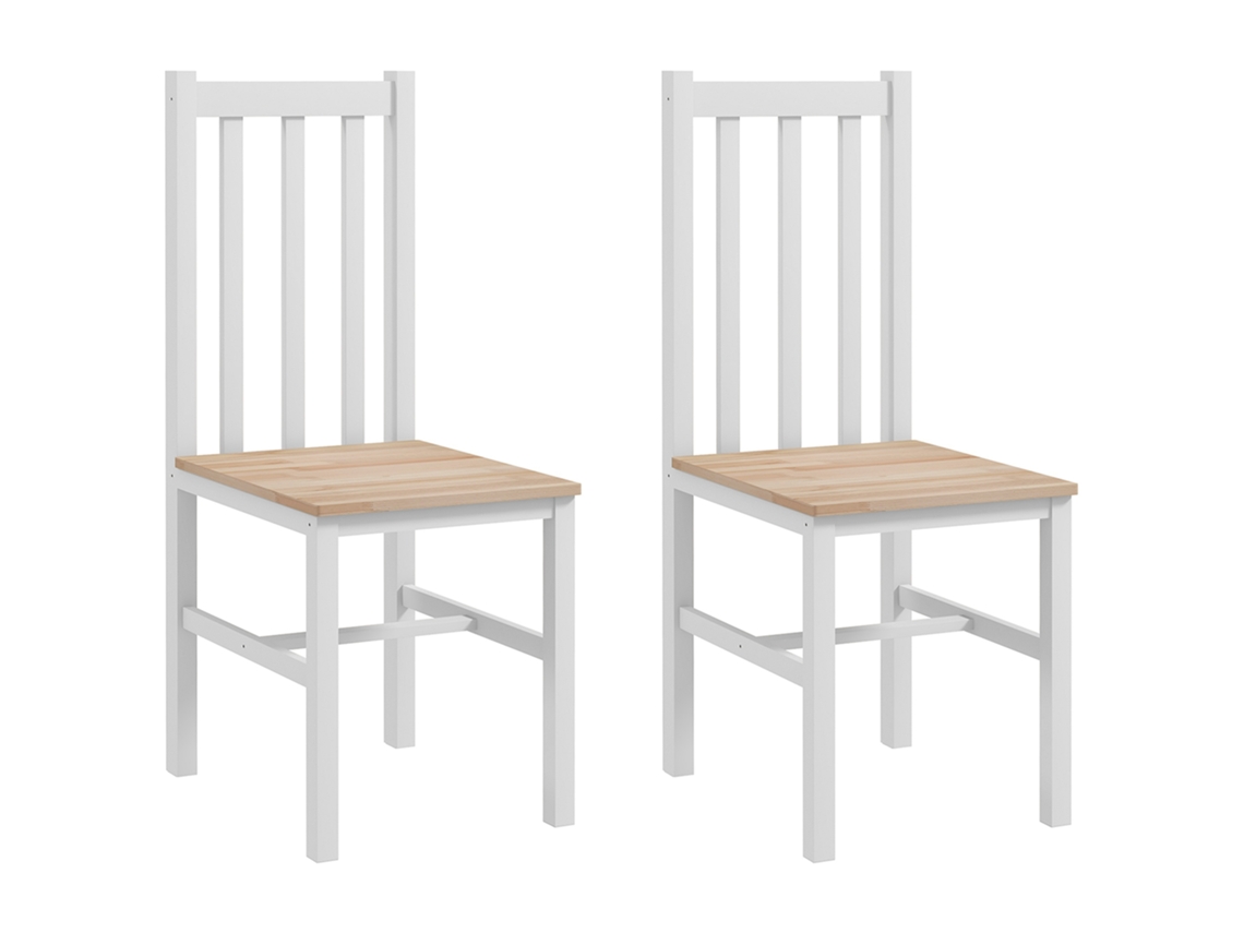 Conjunto 2 Cadeiras de Sala de Jantar Madeira de Pinho Cor Branco 38.5x47.5x99 cm Homcom