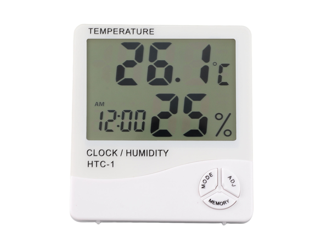 Medidor de Temperatura e Umidade com Relógio Digital para Ambiente Interno