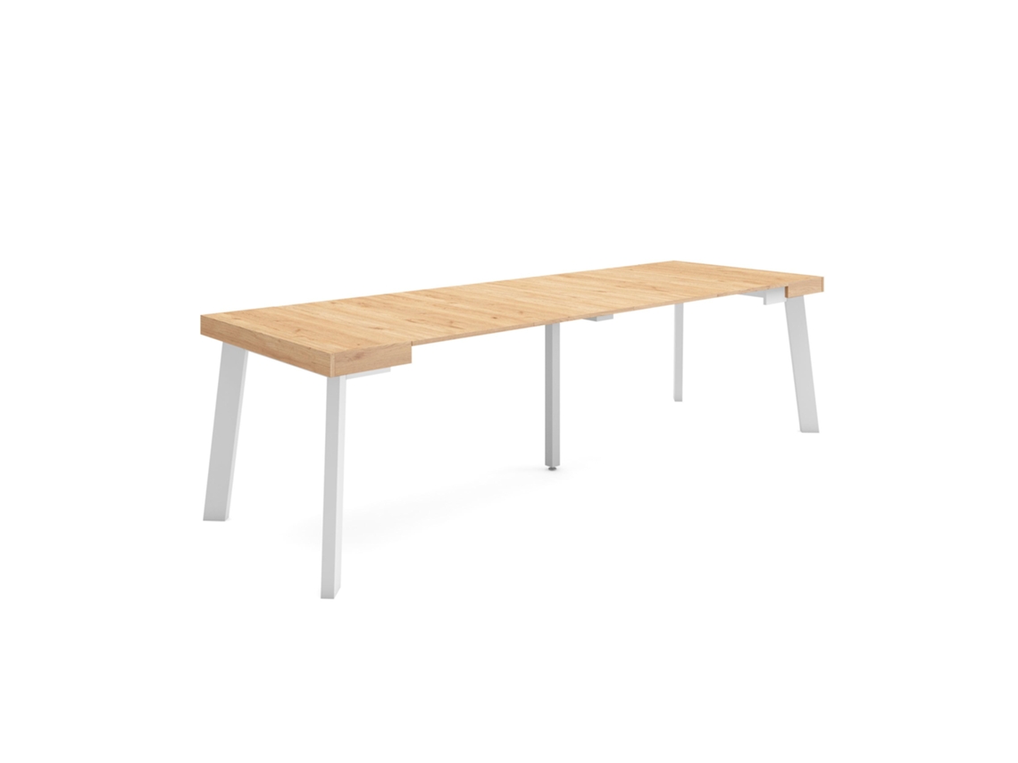 Mesa Consola Extensível, 262x90x73cm, Para 12 Pessoas, Pés De Madeira, Carvalho