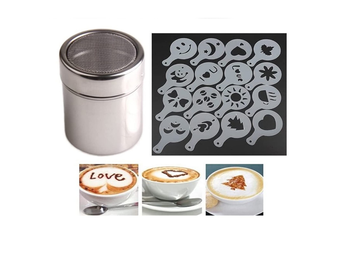 Conjunto De 16 Stencils Cacau – Acessórios Café – Decoração Bebidas – Aço Inoxidável – Prata