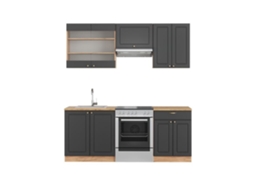 Cozinha Fame-Line, 200 cm, Carvalho PT, Country Antracite/Carvalho Dourado, Vicco
