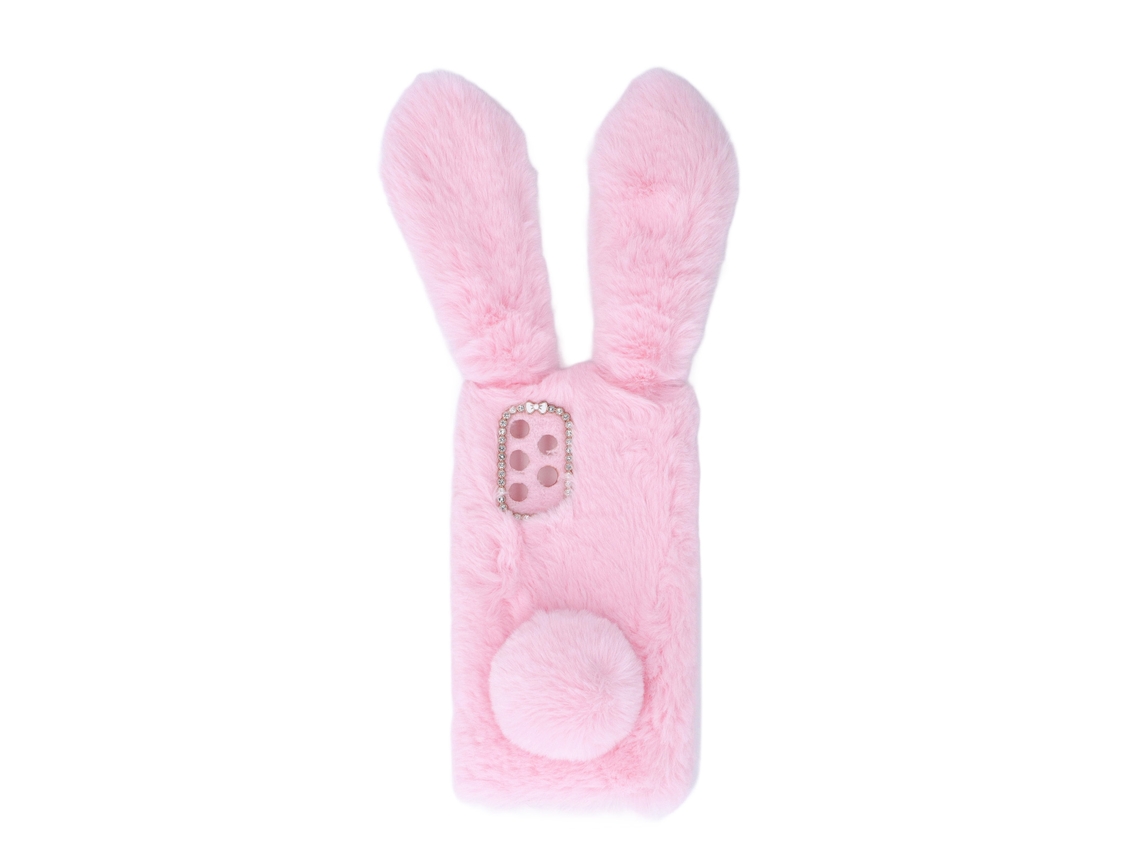 Mali capa de Celular Fluffy com Orelhas de Coelho Peluda Macia Tpu Protetora Inverno Rosa para A32 4g