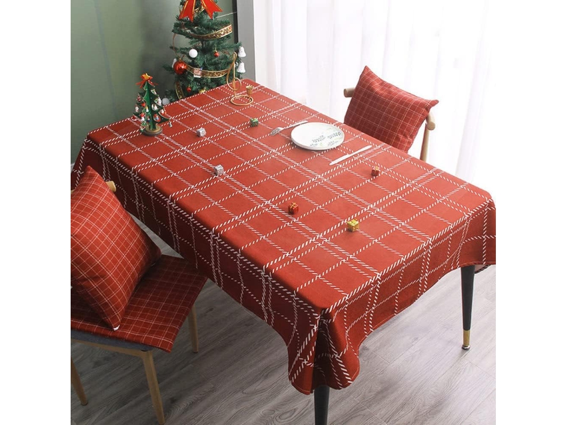Toalha De Mesa Retangular Xadrez Vermelha Nórdica Para O Natal.