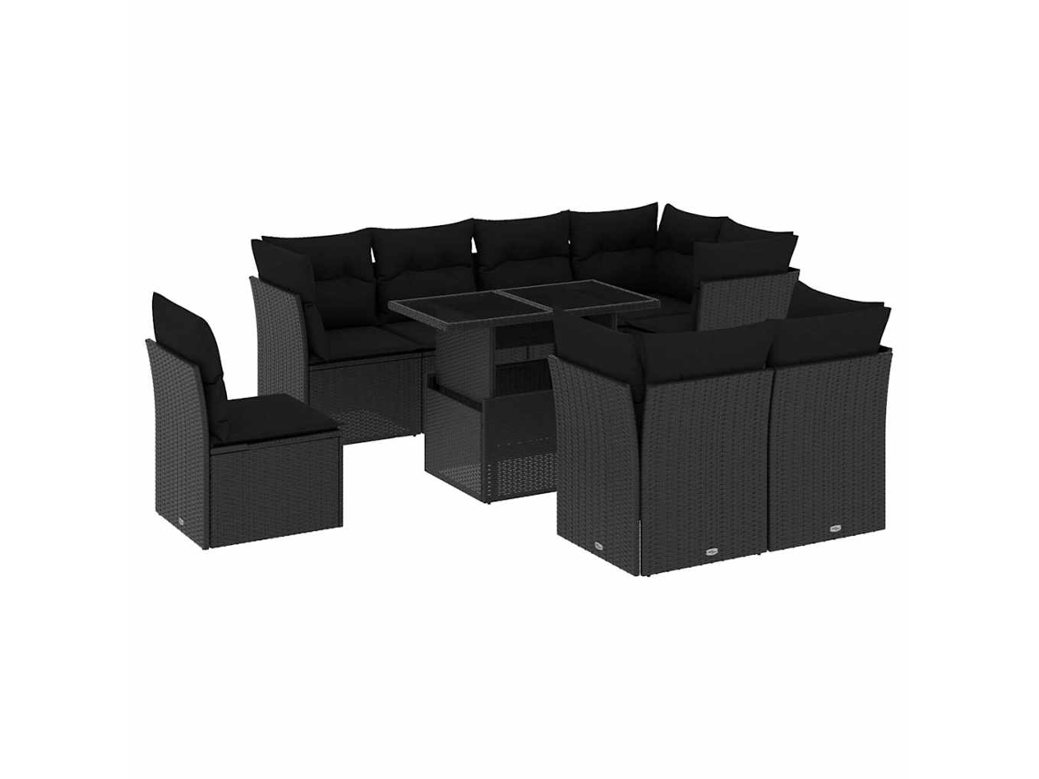 Conjunto de 9 Sofás para Jardim com Almofadões Vime Pe Preto MAISON EXCLUSIVE (9 pcs)