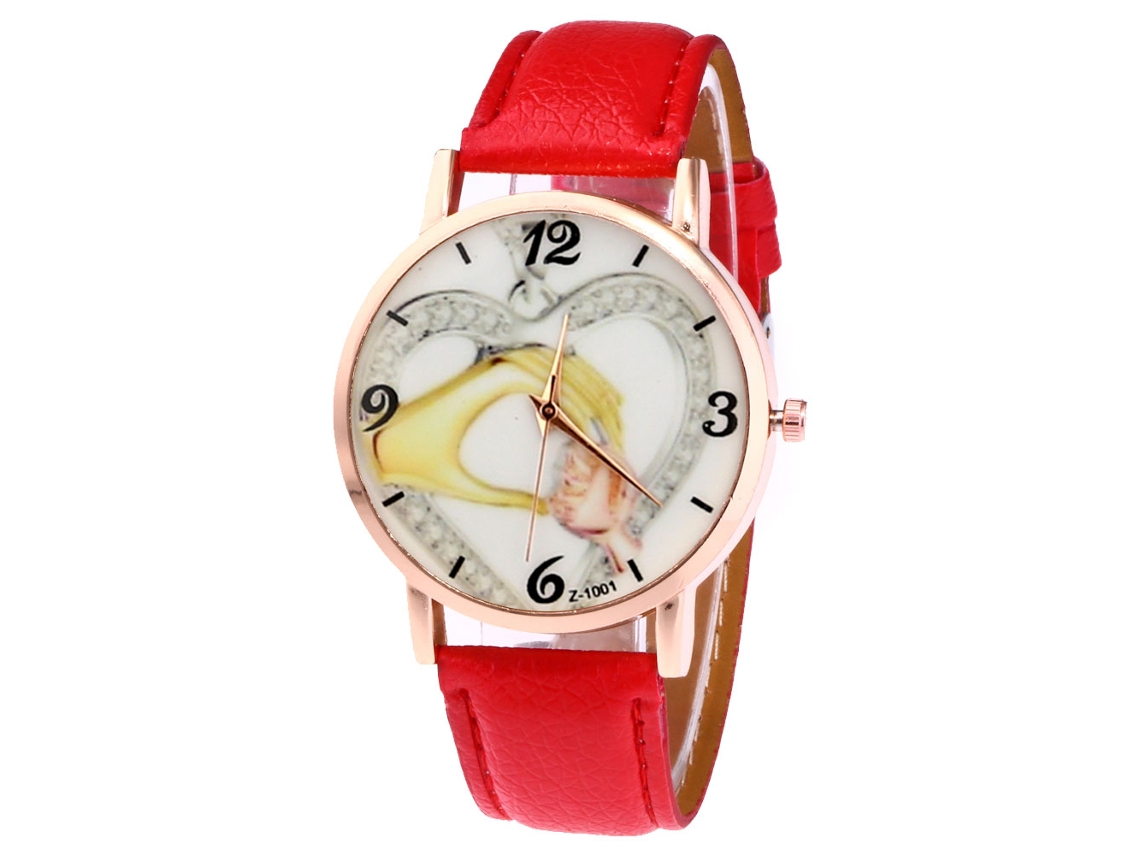 Relógio feminino Zhoulianfa, analógico, de quartzo, com pulseira de PU, vermelho.