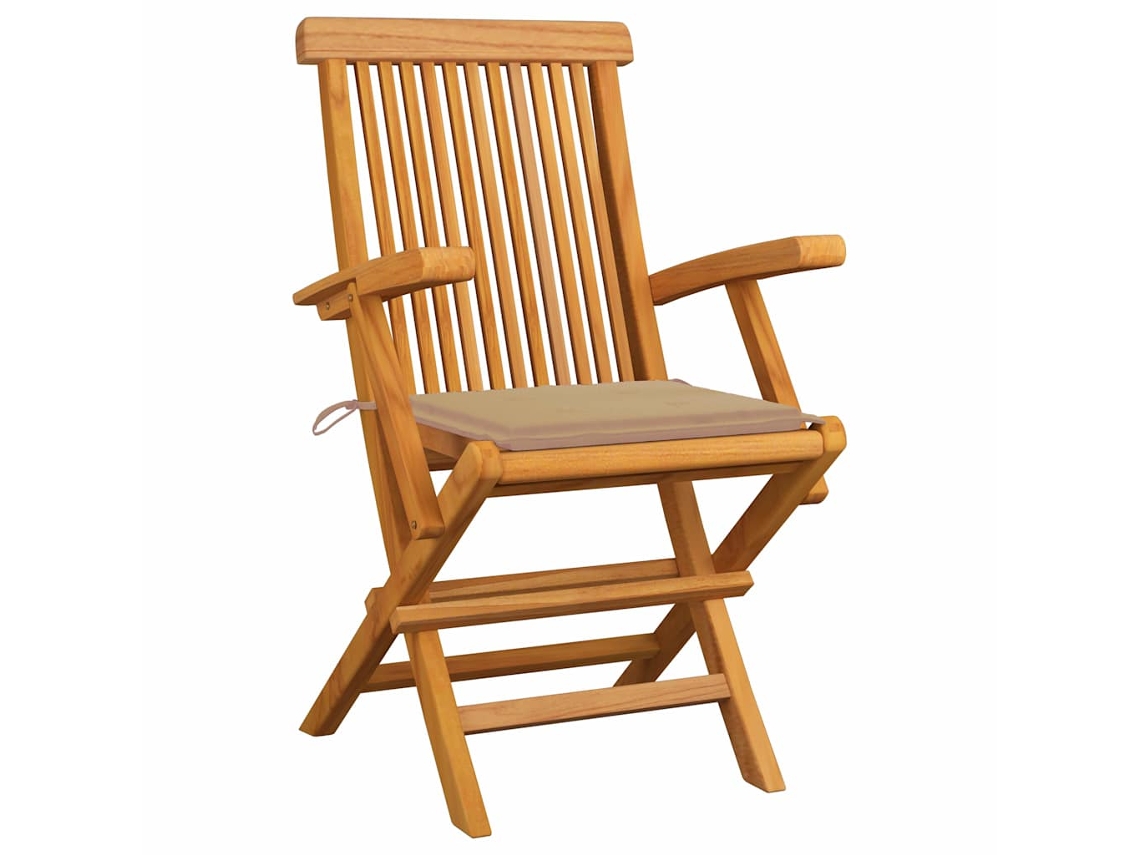 Maison Exclusive - Cadeiras De Jardim C/ Almofadões Beges 3 Pcs Teca Maciça