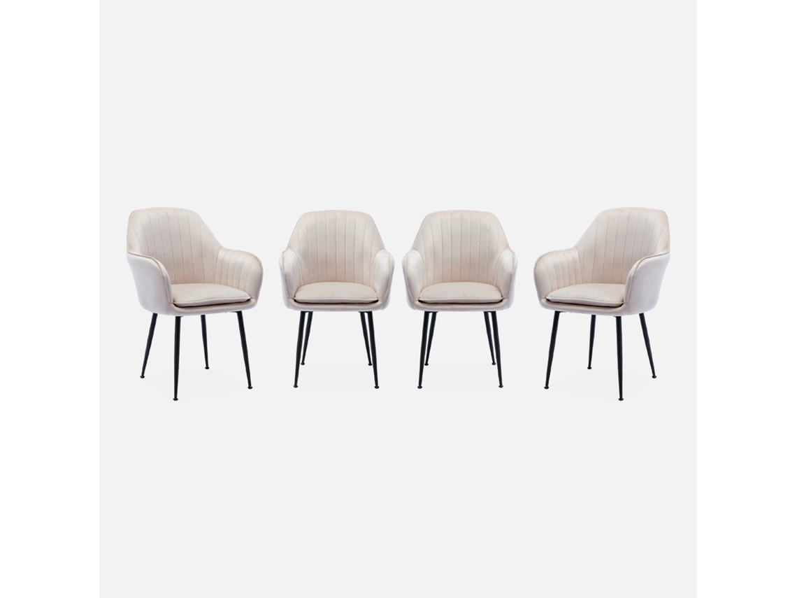 Poltronas De Veludo Com Pés Em Metal, Set De 4, Branco Sujo