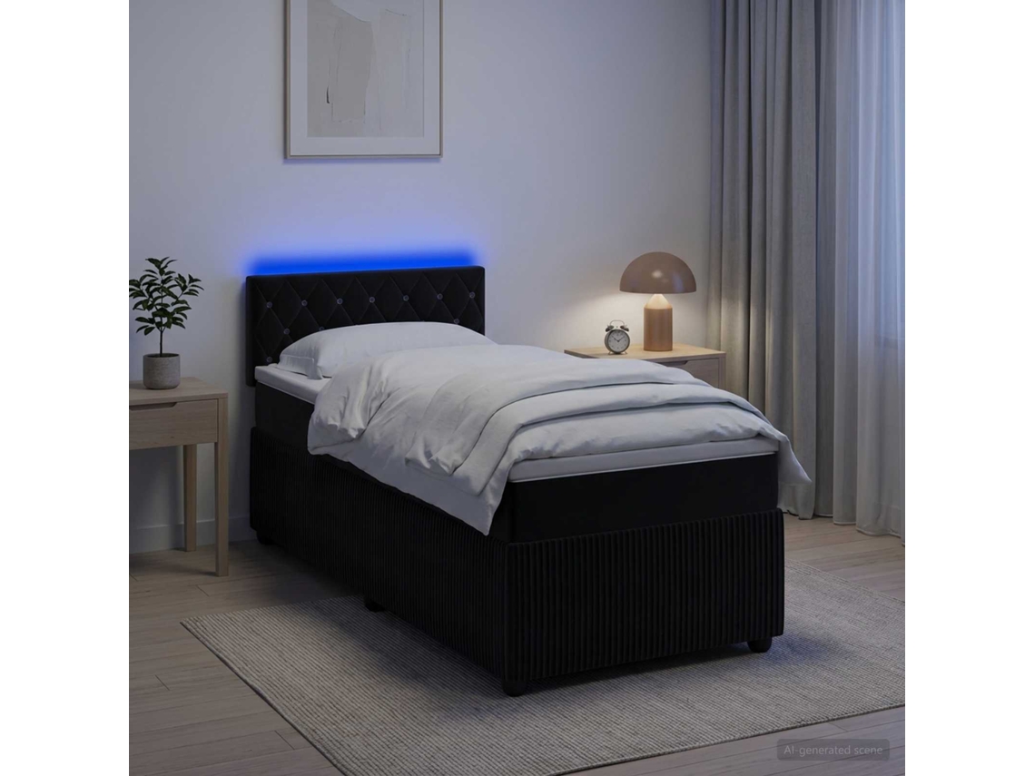 Vidaxl Cama Box Spring Com Colchão Preto 90 X 190 Cm Veludo