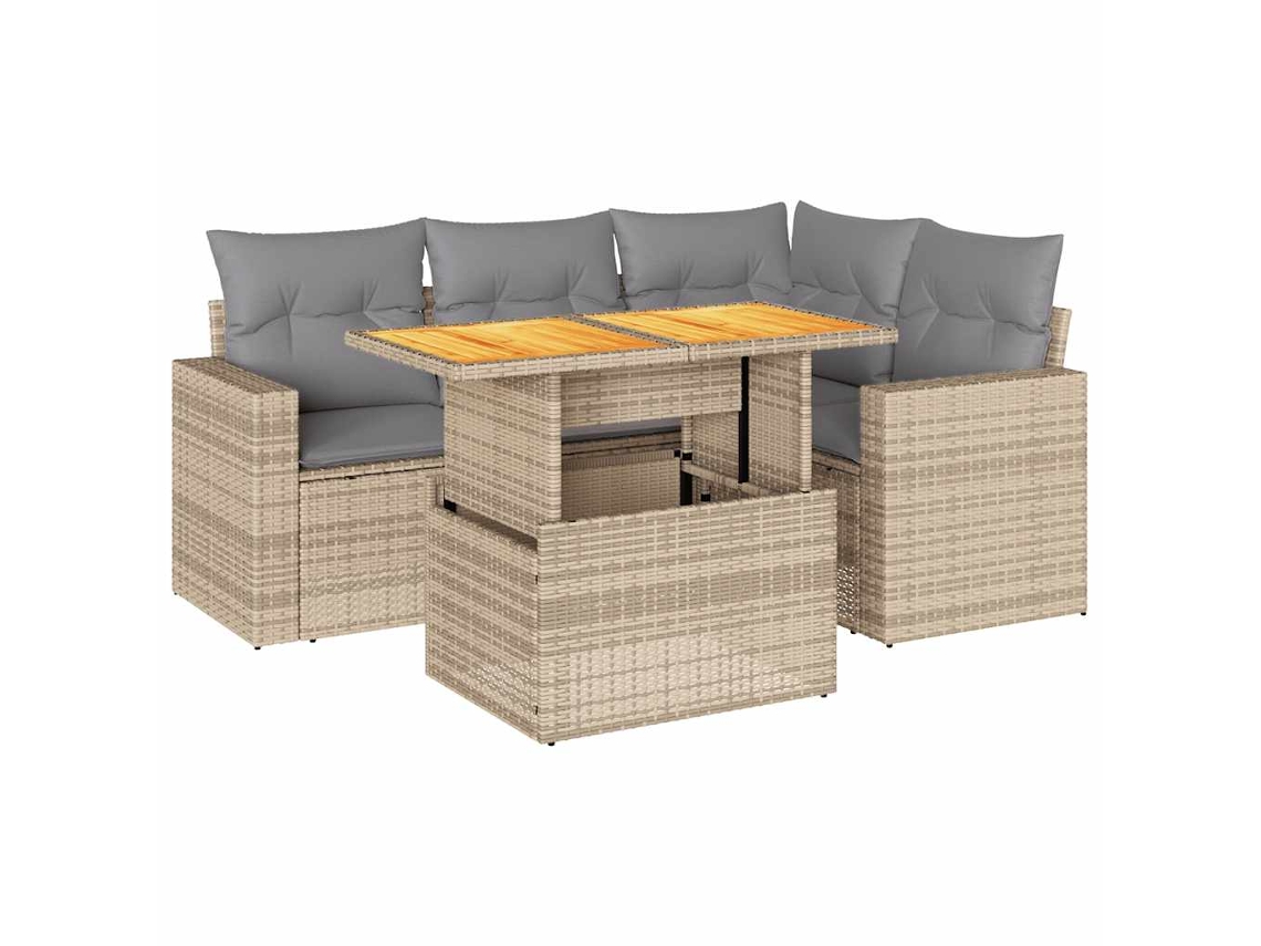 Conjunto 5 de sofás de jardim VIDAXL Bege Rattan / Vime