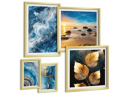 Pinturas Murais Modernas Lago De Montanha, Barcos, Casa Moldura Dourada Fotos Para O Escritório Espelharte (conjunto De 5 Imagens)