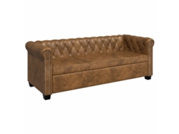 Sofá Chesterfield 3 Lugares Couro Artificial Castanho MAISON EXCLUSIVE