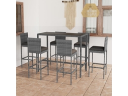 Vidaxl 7 Pcs Conjunto De Bar P/ Jardim C/ Almofadões Vime Pe Cinzento
