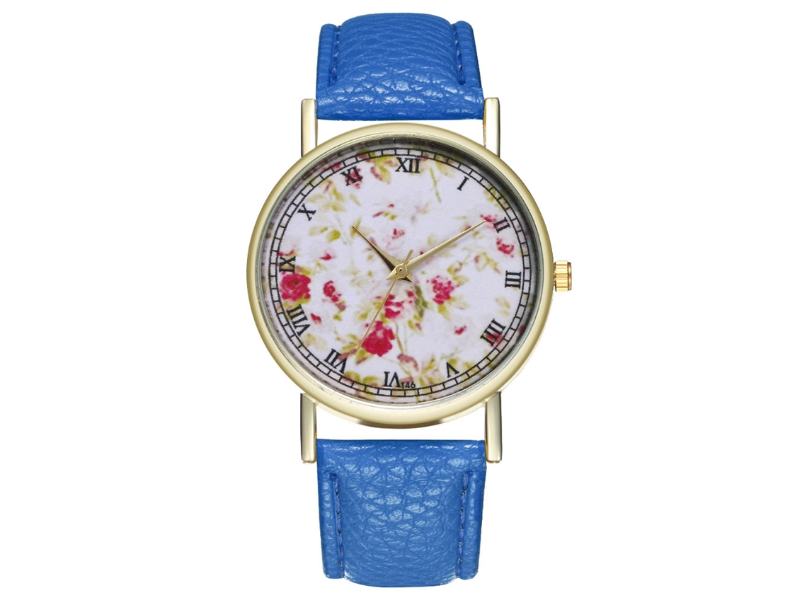 Relógio de pulso analógico em liga metálica com pulseira de couro, estilo casual e moderno (azul royal)