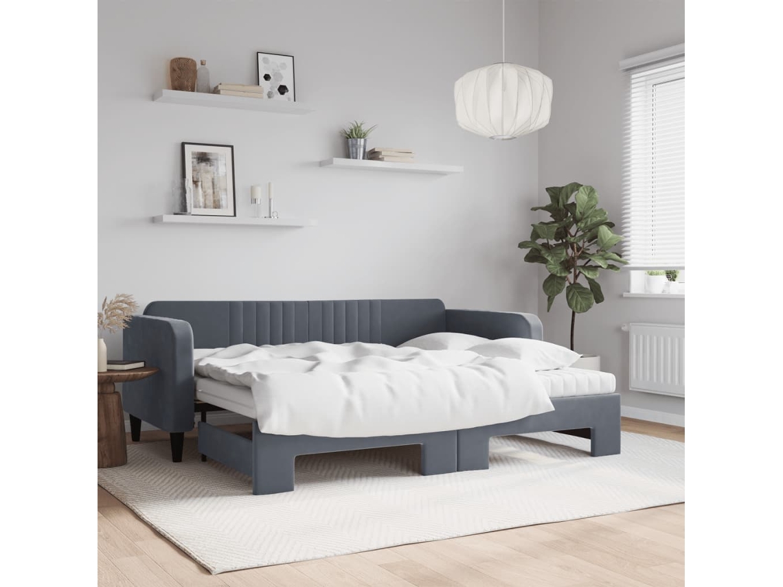 Vidaxl Sofá cama C/ Gavetão e Colchões 90x200cm Veludo Cinzento escuro
