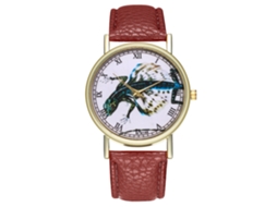 Reloj Casual De Moda Unisex Lagarto Volador Cuarzo Correa De Cuero Café