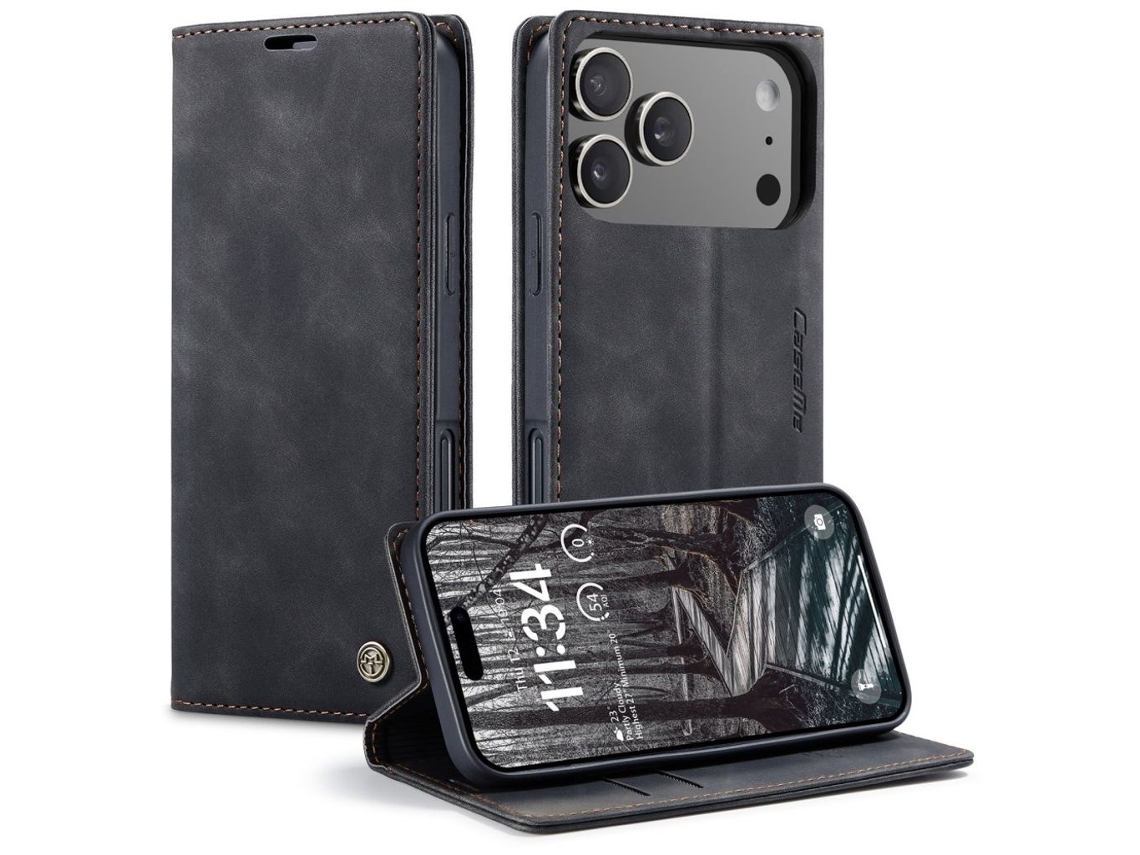 Capa Carteira Caseme Para Iphone 17/pro Com Compartimentos Para Cartões - Preta
