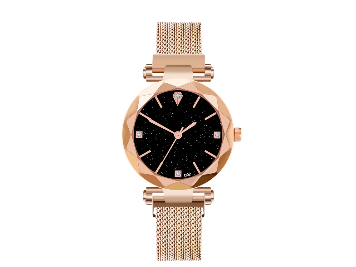 Relógio de pulso masculino de quartzo com pulseira de malha, elegante e casual para negócios, na cor ouro rosa.
