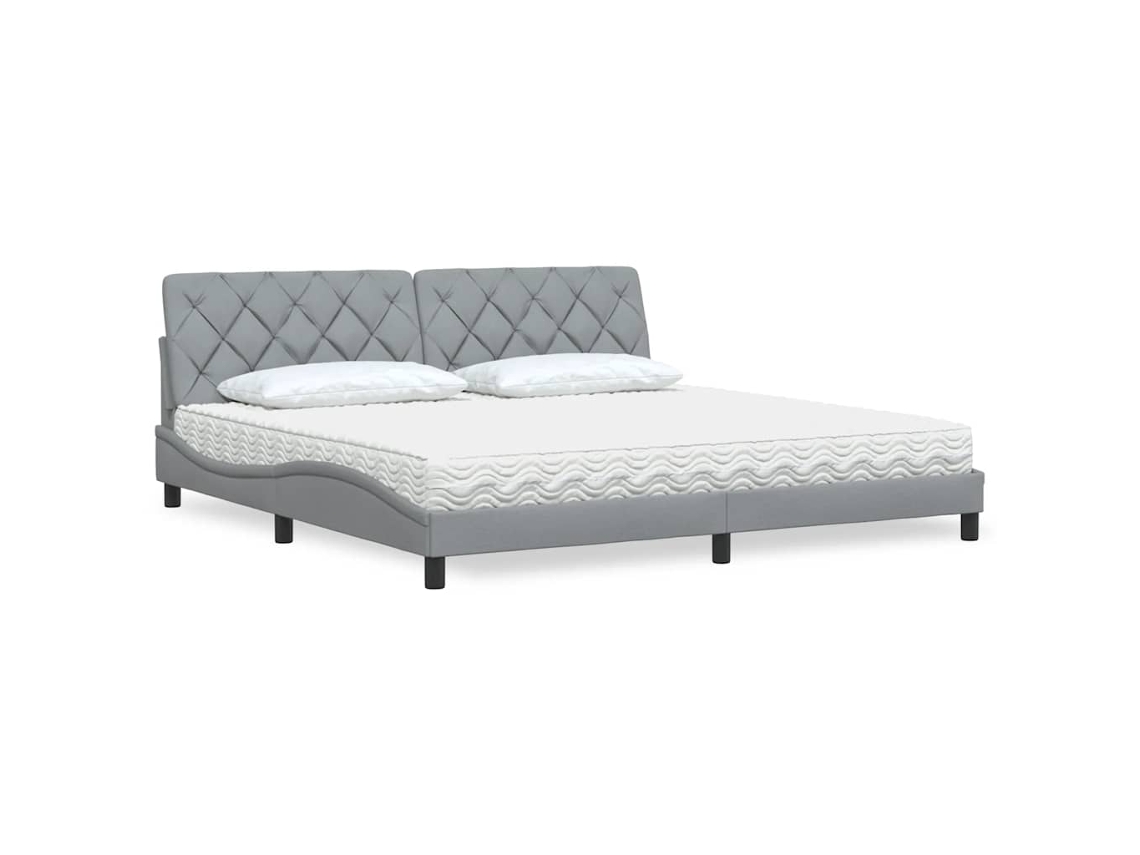 Vidaxl Cama Com Colchão 200x200 Cm Tecido Cinzento-claro